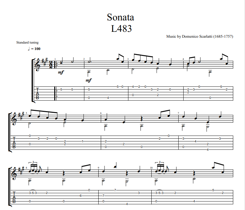 Domenico Scarlatti - Sonata L483 sheet music for guitar